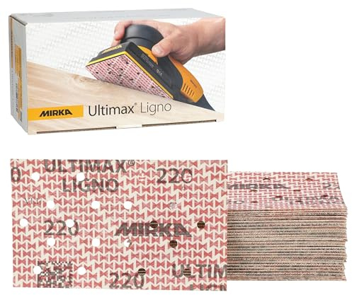 Mirka Schleifblätter Ultimax Ligno 81x133mm Korn P220 50er Pack | Kompatibel mit Exzenterschleifern professionelle Klettschleifblätter Multifit-Lochung für effiziente Staubabsaugung