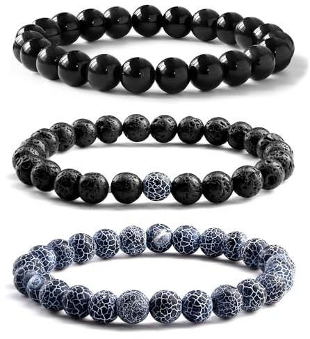 Milacolato 3-4 Stück Armbänder für Herren: Tigerauge, Lavastein & Schwarz - Elastische Perlenarmbänder für Männer - Schmuck Geschenke für Vatertag, Geburtstag & mehr
