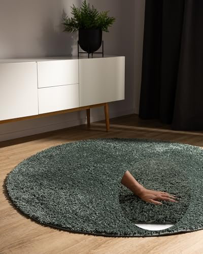 benuta Basic Hochflorteppich Teppich Wohnzimmer Sohari - Hellgrün 200 cm Rund - Minimalistischer Look - Weich & Waschbar - Für Schlafzimmer, Flur oder Esszimmer - Geeignet für Fußbodenheizung
