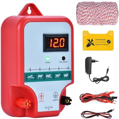 15 KM ClôTure éLectrique , ClôTure éLectrique Pour Animaux ClôTure éLectrique Pour Animaux ÉLevage D'Animaux ÉLectrique ContrôLeur Vache Moutons (Rouge)
