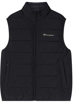 Champion Herren Weste Jacke Reißverschluss Leicht Gepolsterte Weste Wasserabweisendes Crinkle-Effekt Nylon RV-Fronttaschen Nachhaltige Repreve-Polsterung Hoher Kragen, Schwarz, 26