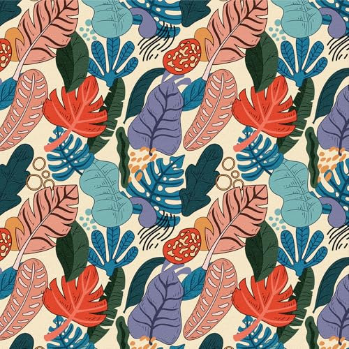 LZH-LP Carta da Parati Autoadesiva, 44x600CM Foglie di Palma Tropicali Intrecciate Pellicola Decorativa Rimovibile Multicolore per Mobili e Armadietti da Parete