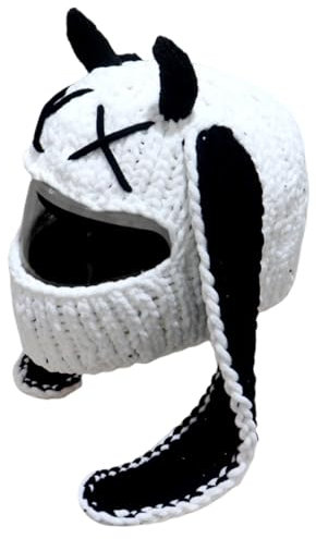 Lustige Kaninchenohr-Plüsch-Motorradhelme, Vollgesichts-Schutzabdeckungen für Motorradhelme, gestrickte Helme, schwarz / weiß