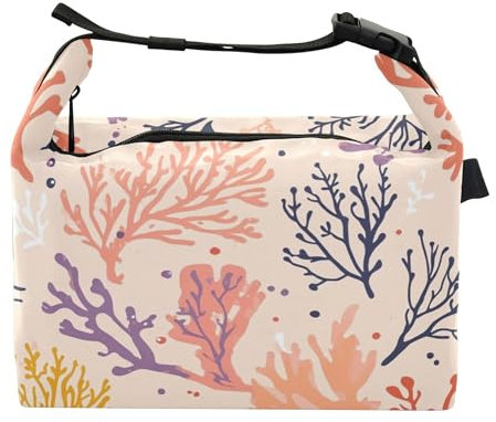 Wudan Borsa termica termica per il pranzo con coralli e cartoni animati, per picnic all'aperto