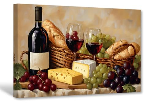 CXHOSTENT Wein-Leinwandbild Wanddekoration Traubenwein Küchendekor Vintage-Obst-Bilddruck Bar Esszimmer Restaurant-Dekor gerahmt (30L x 45B cm)
