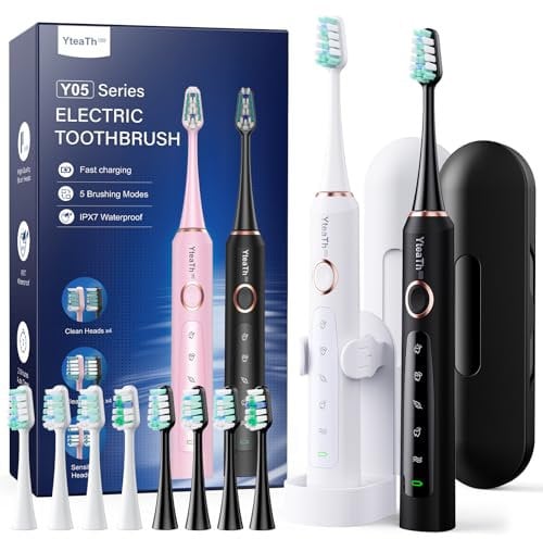 2 Stück Elektrische Zahnbürste Schallzahnbürste für Erwachsene und Kinder - Electric Toothbrush mit 8 Bürstenköpfen und 5 Modi. 90 Tagen Akkulaufzeit, 2 Minuten Smart Timer, Reiseetui