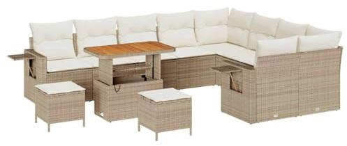vidaXL Garten-Sofa-Set 12 pcs Beige und Creme 90 x 55 x 71 cm, Garten- undTerrassenmöbel, modernes Lounge-Set, UV-beständige Materialien, abnehmbare Kissen, Rattan-Patio