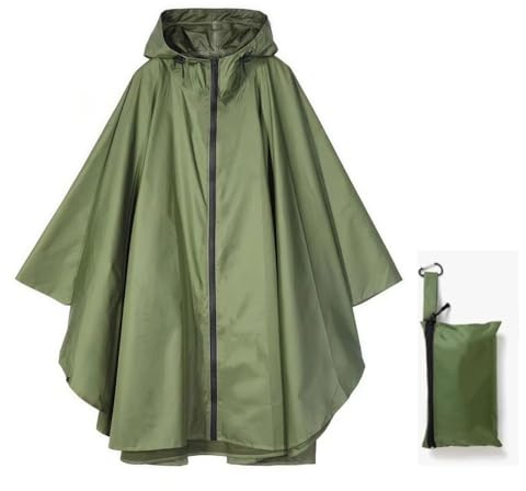 YOOTUKL Poncho antipioggia con cappuccio alla moda traspirante riutilizzabile impermeabile poncho con tasca per donne uomini, Verde militare, taglia unica