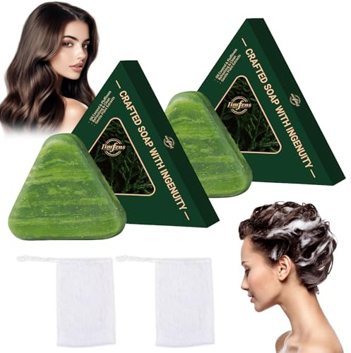 4 Pcs Nature Triangle Shampoo Bar with Foaming Nets,Green Soap,Natural Plant-Based Solid Shampoo Bar,Gentle Cleansing & Nourishing Care for Women and Men Strengthen Hair