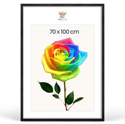 MG Design Bilderrahmen 70 x 100 cm – Posterrahmen mit Schwarz Holzrahmen (Echtholz) und bruchsicherem Acrylglas, Hoch & Quer mit verstärkter Wandaufhängung