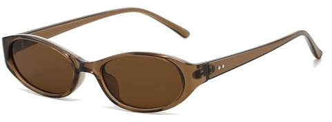LJCZKA Retro Ovale Sonnenbrille Damen Vintage Cat Eye Sonnenbrille Schmal Klein Brille 90er Mode mit UV400 Schutz