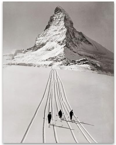 ZGPOSQKZSC Vintage Matterhorn Ski Poster - Black and White Retro Winter Sports Art for Cabin Wall Decor, Ski Chalet & Adventure Lodge(Unframed,12x18inch(30x45cm))