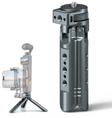 LEAPLIEXT Mini Metal Tripod, Compact Camera Grip, Compatible with DJI Osmo Pocket 3/Pocket 4 and Insta360 Luna Ultra Cameras, for Desktop Setup and Handheld Recording, Load Capacity: 25 kg / 55 lbs