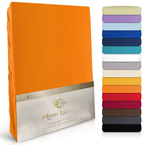 Moon-Luxury Spannbettlaken Spannbetttuch Jersey Stretch 230g/m² für Wasserbetten, Boxspringbetten und herkömmliche Matratzen (orange, 140x200-160x220)
