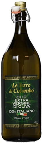 Le Terre di Colombo – Bouteille d'Huile d'Olive Extra-Vierge 100 % Italienne avec Bouchon Mécanique - Bouteille Nervurée - 2 L