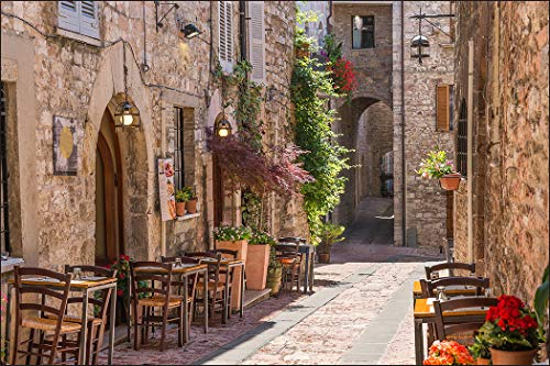 Muralo Fototapete Stadt 300 x 450 cm Vlies Tapete Wandtapete Italienische Gasse Steinwände Restaurant Wohnzimmer Schlafzimmer Moderne Wandbild Architektur Wand Dekoration