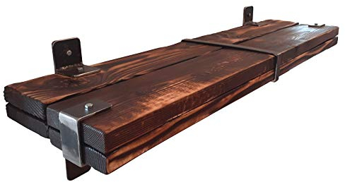 CHYRKA® Wandregal Regale Schweberegal LEMBERG Hängeregal Wandboard Holzregal Loft Vintage Bar IndustrieDesign Handmade Holz Metall (Natur, 60 cm / 23.62)
