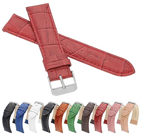MARCHEL Croco LM-75 Lederarmband 14 mm Rot Krokoprägung Uhrenarmband Krokodilmuster Uhrband Rindsleder