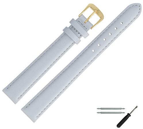 MARBURGER Uhrenarmband 14mm Leder Grau Gold XL Glatt Mit Naht - Montage Set 6601414000220