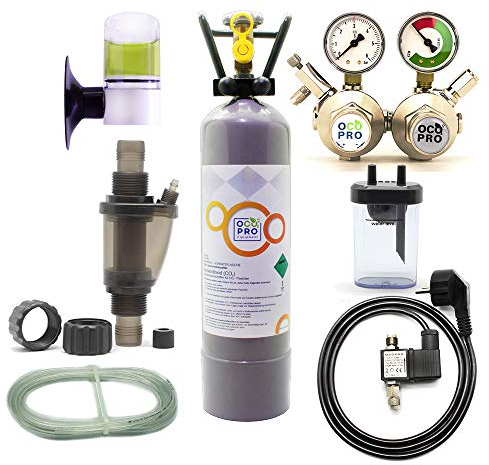 Doppelkammer CO2 Anlage OCOPRO DBL-500 Plus Aquarium mit Nachtabschaltung & VOLLE 2kg Mehrwegflasche