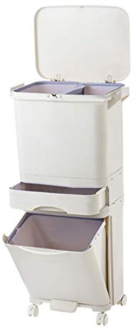 Warmiehomy Dry and Wet Separation Trash Can, Vertical Waste Separation System with Wheels, Recycling Pedal Bin for Kitchen Waste with Large Recycle Compartments, 42L Rubbish Trash Garbage Can (42L)