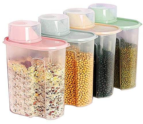 4 Pièces Réservoir Stockage Céréales,Conteneurs Stockage Céréales,Contenants Céréales Plastique,Réservoir Stockage D'Aliments Secs,Utilisé Pour Nourriture Sèche,Les Céréales,La Farine,Le Café,1,9 L