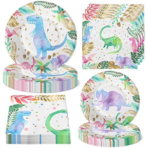 Girls Dinosaur Party Plates and Napkins - Pink Dinosaur Birthday Party Supplies (Serves 20)