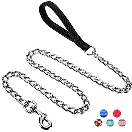 Petiry Chew Proof Dog Lead with Soft Padded Handle,Metal Chain Lead Small 120cm LightWeight Dog Leash For Small Medium Dogs,Black,S