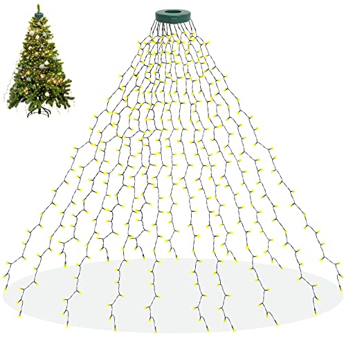 Lichterkette Weihnachtsbaum mit Ring, 400 LED Christbaumbeleuchtung mit 16 Stränge 2m Tannenbaum Lichterkette Weihnachtsbeleuchtung Lichternetz für 150cm-240cm Baum, Warmweiß