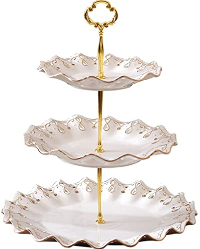 Kuchenständer ServierStänder Hohlkeramik DREI-Tier-Kuchen-Regal-Nachmittag Tee-Snack-Kuchen-Tablett Kreatives Hotel Dessert-Früchte-Tablett-Geschirr Tortenständer