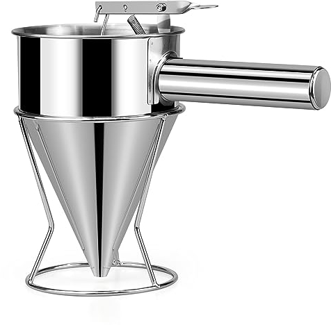 1.2L Stainless Steel Pancake Batter Dispenser with Stand, Octopus Balls Funnel Tool Waffle Batter Dispenser Kitchen Funnel Baking Tool for Cake Cupcake Waffles Muffin Mix Crepes