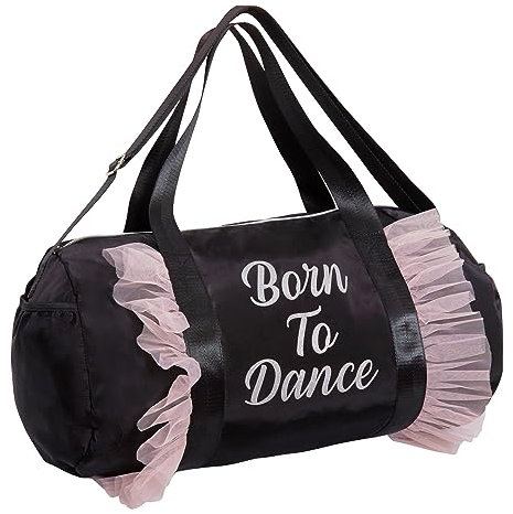 Born to Dance, borsone da palestra per ragazze, borsone per scuola, palestra, danza, con spallacci e manici per il trasporto, Nero , Taglia unica, Borsa a botte