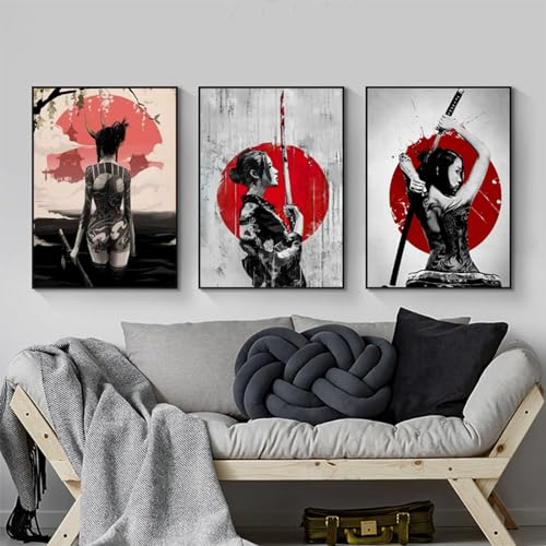 VTRXEG Japanische Frau Samurai Poster, Japanische Samurai Bilder, Modern Home Wanddekoration Gemälde Ohne Rahmen (A,3x40x60cm)