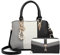 Miss Lulu Damen Handtasche Henkeltasche mehrfarbig PU Leder mit Perle und Crystal Style Drop Alltags Mode Arbeit (Schwarz Geldbörse Set)