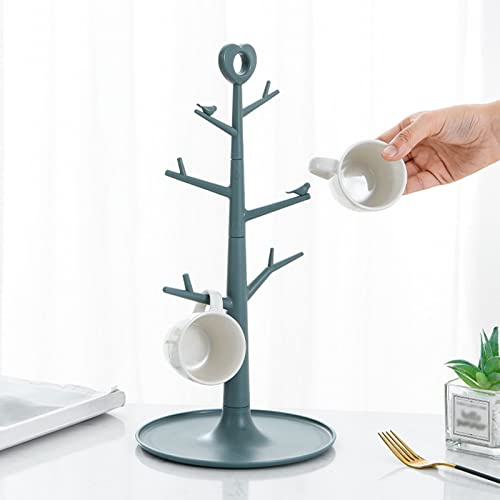 BEIJIALY Coffee Mug Holder, Mug Tree for Counter, Coffee Mug Tree with 6 Hooks, Simple and Detachable Mug Rack Stand Jewelry Rack, Mug Stand Kitchen Organizer(Blue)