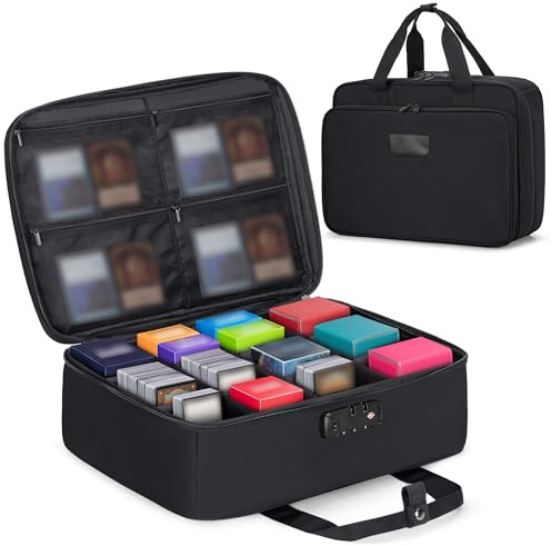 Rexmica Trading Card Storage Box with Combination Lock for 600+ Top Loader | Compatible with MTG Commander, TCG and Sports Cards, Graded Card Carrying Case Deck Bag Holder, Black