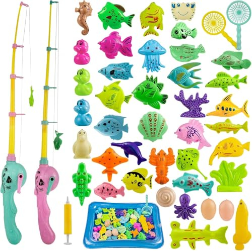 ZWOOS Angeln Spielzeug, 44 Stück Magnetisches Angelspiel Badespielzeug Badewannenspielzeug Wasserspielzeug Badewanne Für Kleinkinder Kindern Spielzeug, Outdoor Spiele Lernspiel Kinder (B)