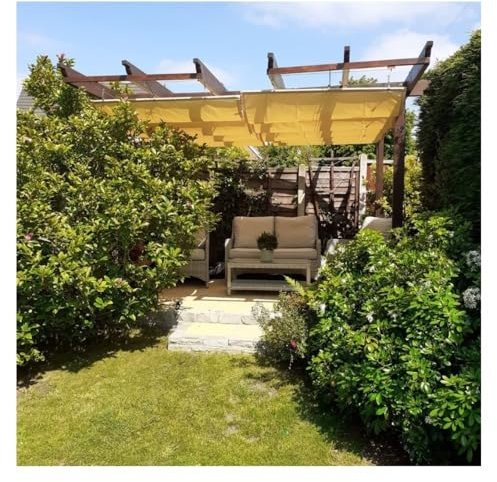 Rygcrud Étanche Rétractable Pergola Auvent, Remplacement Extérieur D'ombrage pour L'extérieur, Fil Coulissant Voile De Store À Vagues pour Terrasse Porche Cour Imperméable(Jaune,1.5x6m)