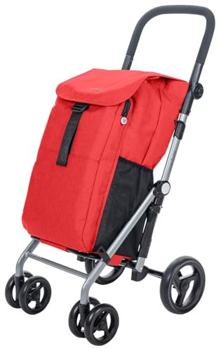 Carlett Einkaufstrolley Klappbar 63L Groß Einkaufswagen Klappbar Mit Kühlfach, 4 Räder, Abnehmbar, Wasserdicht, Griff Verstellbar, Shopping Trolley Foldable Shopping Cart XXL, Classic Duo, Rot