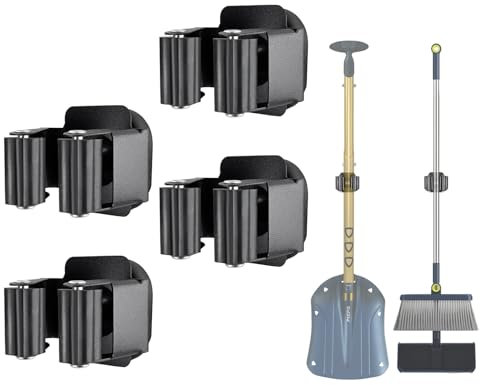 Upgraded Magnetic Broom and Mop Holder Wall Mount, Space-Saving Heavy Duty No Drill Over the Door Broom Gripper RV Camper Wall Organizer,Black,4 Pcs
