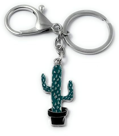 FizzyButton Gifts Cactus Keyring Key Ring with Enamel Charm and Lobster Clasp