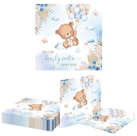 Kotkiddy Servietten, Bär, Blau, 33x33 cm, Geschenk für Party, Kinder, Taufe