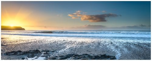Wallario Memoboard aus Glas mit Motiv, Magnet-Tafel in 32 x 80 cm in Premium Qualität Einsamer Strand in Cornwall England