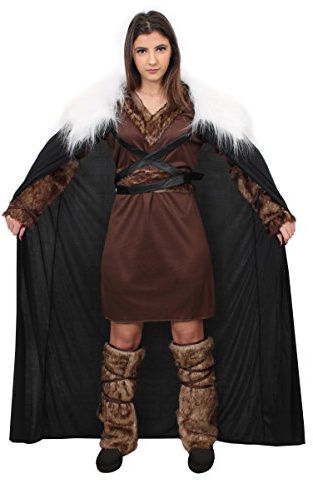 I LOVE FANCY DRESS Déguisement Viking pour Femme - Y Compris: Déguisement Viking et Une Cape Noir avec Faux Fourrure - Medium