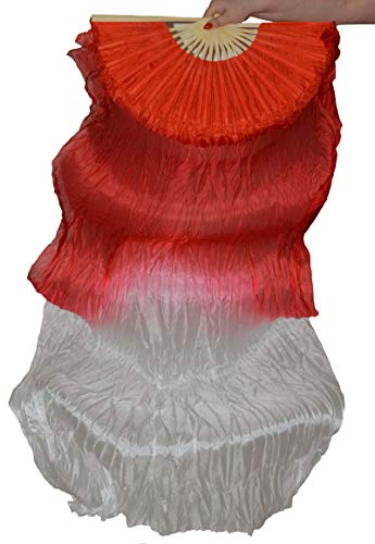 Tanzbekleidung & Accessories Schleierfächer Tanz Fächer Fächerschleier Seidenfächer Flügel Bauchtanz 1 Paar Rot-Weiß