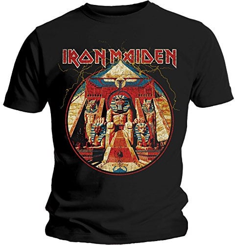 Iron Maiden T Shirt Powerslave Lightning Circle Band Logo Official Mens Black M