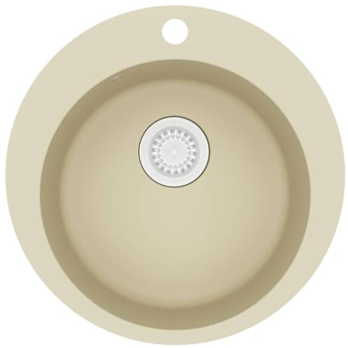 vidaXL Granitspüle Doppelbecken Kratzfest Küchenspüle Einbauspüle Spülbecken Spüle Küche Waschbecken Küchenbecken Auflagespüle Rund Beige Granit