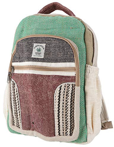 GURU SHOP Ethno Hanf Rucksack - Natur/grün, Herren/Damen, Size:One Size, 40x30x20 cm, Ausgefallene Stofftasche