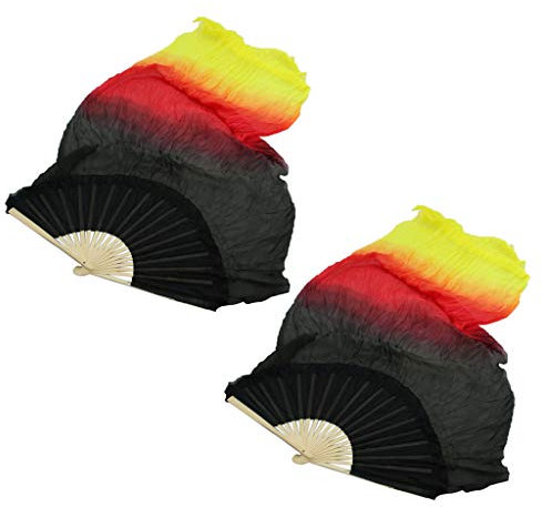 Oshhni 2 pcs Belly Dancing Silk Fans Veils Long Folding Fan 180x90cm, Black+Yellow