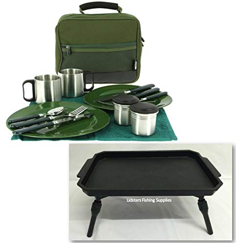 NGT Deluxe Fishing Camping Picnic Day Cutlery Set + Black Lidsters Bivvy Table